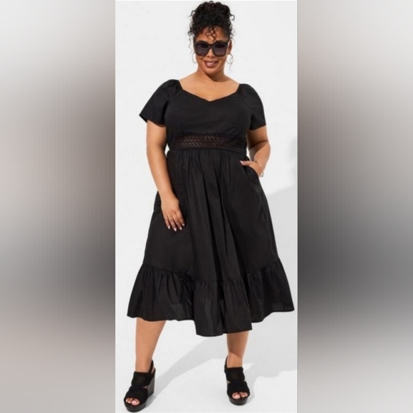 torrid Dresses & Skirts - Torrid- NWOT Elegant Black Midi Dress with Ruffle Hem